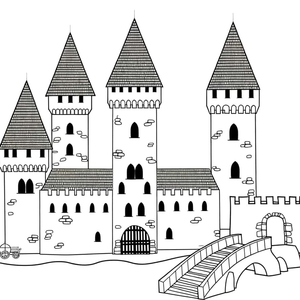 Coloriage Château fort médiéval à imprimer et colorier