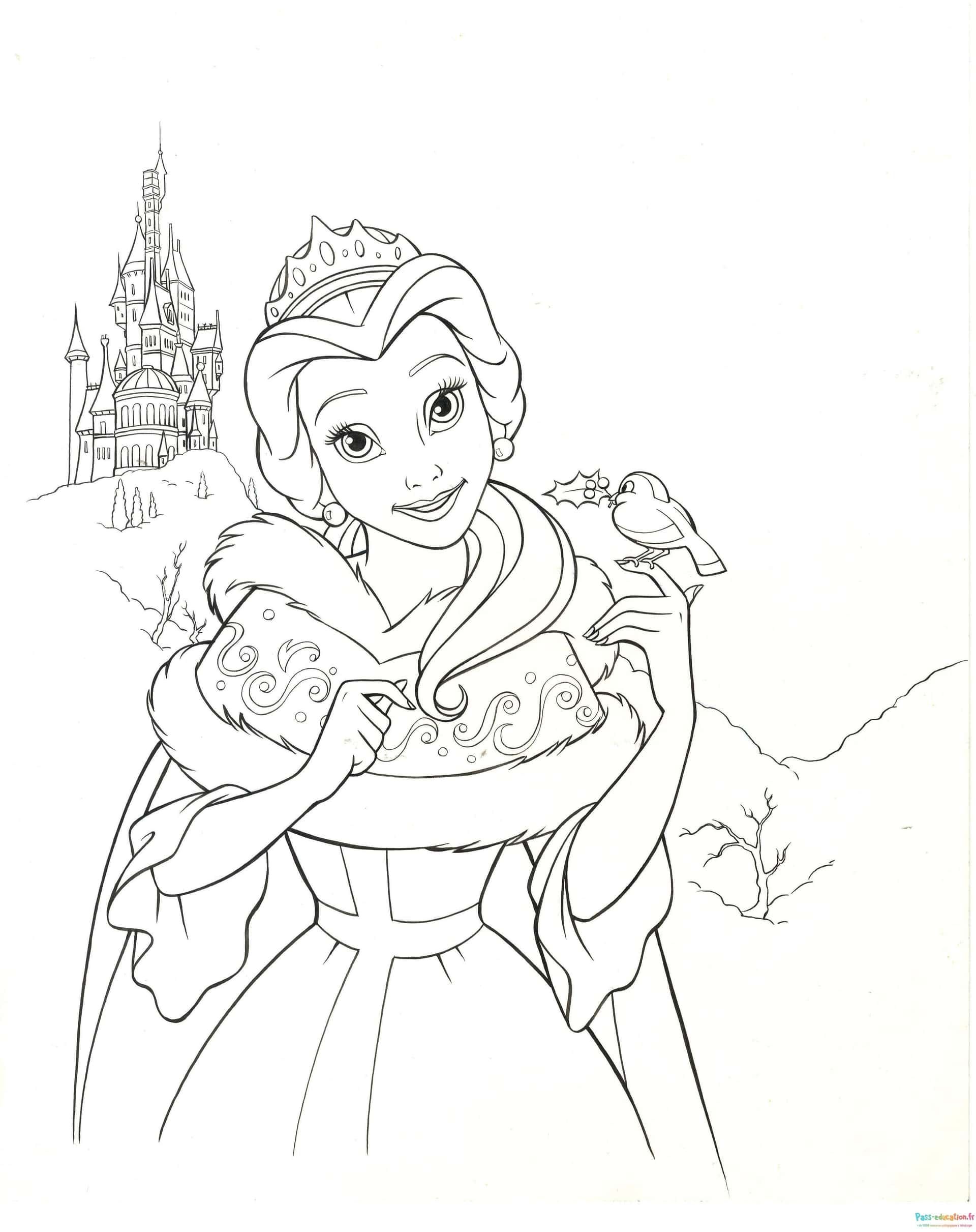 Coloriage Princesse et oiseau à imprimer et colorier