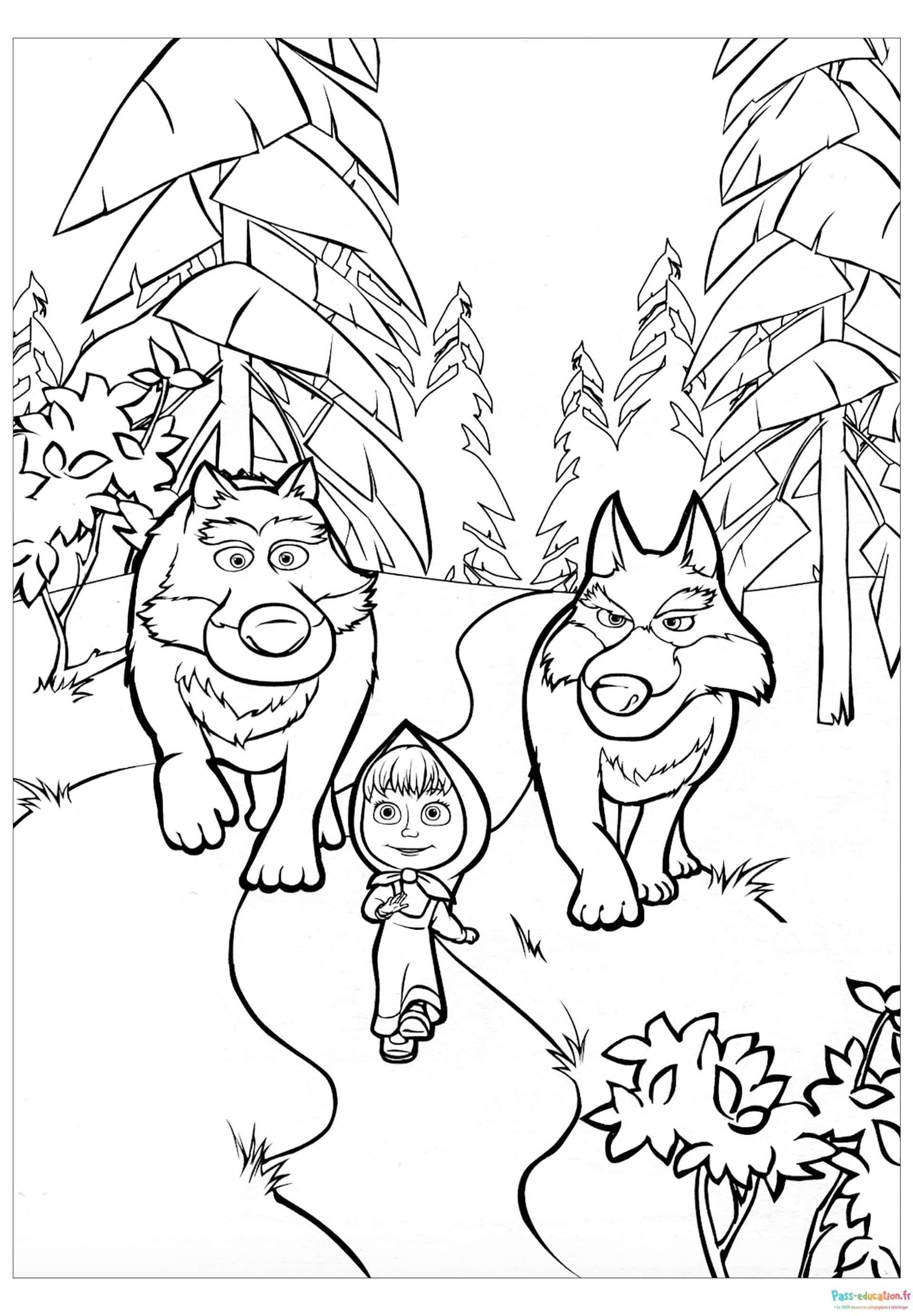 Coloriage Promenade avec loups à imprimer et colorier