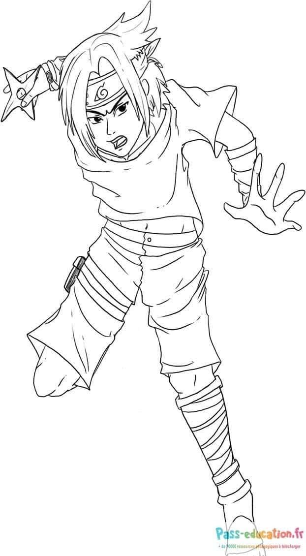 Coloriage Sasuke en action à imprimer et colorier