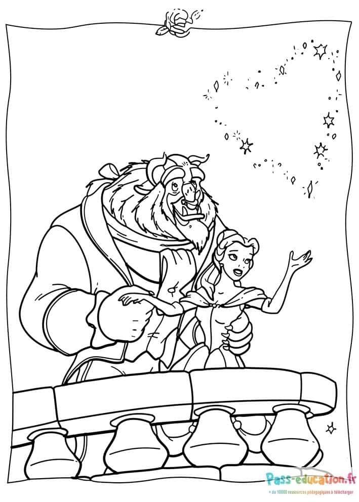 Coloriage Belle et Bête étoilés à imprimer et colorier