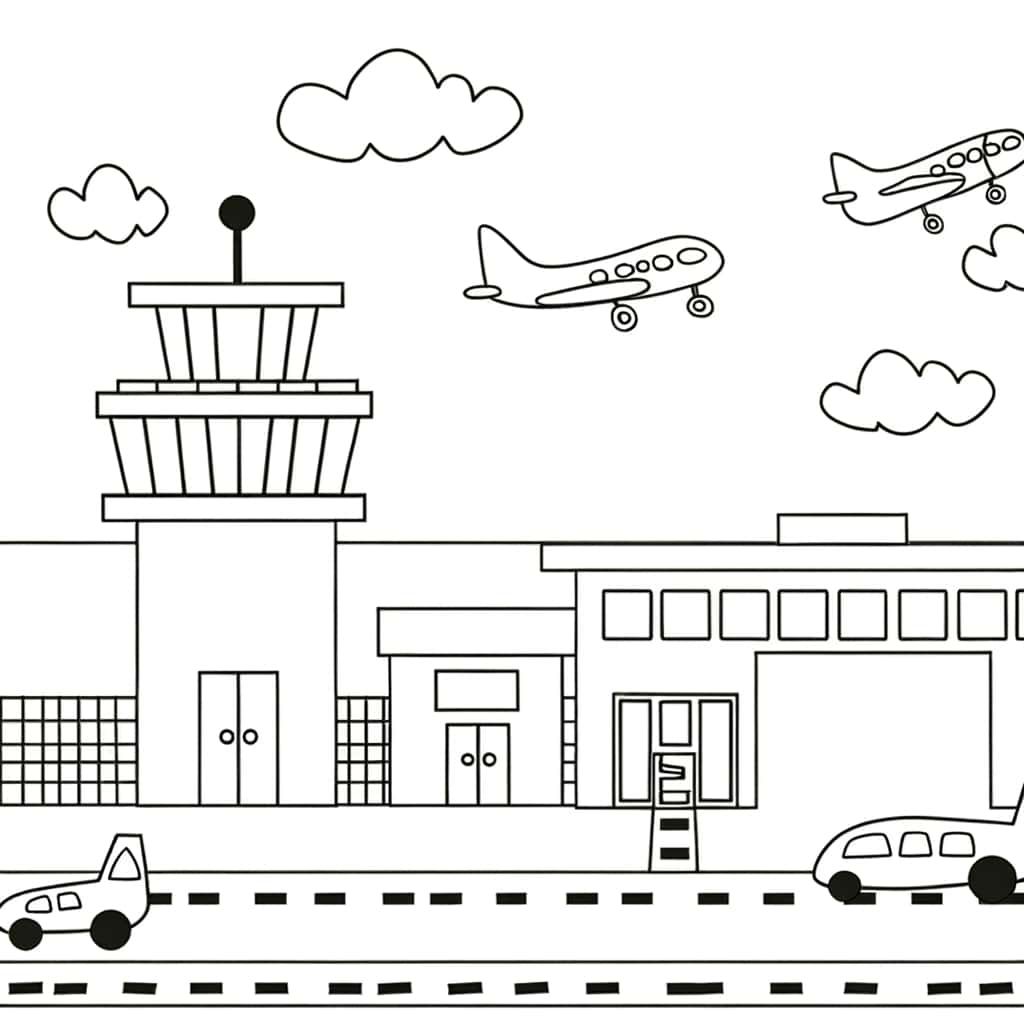 Coloriage Aéroport animé à imprimer et colorier