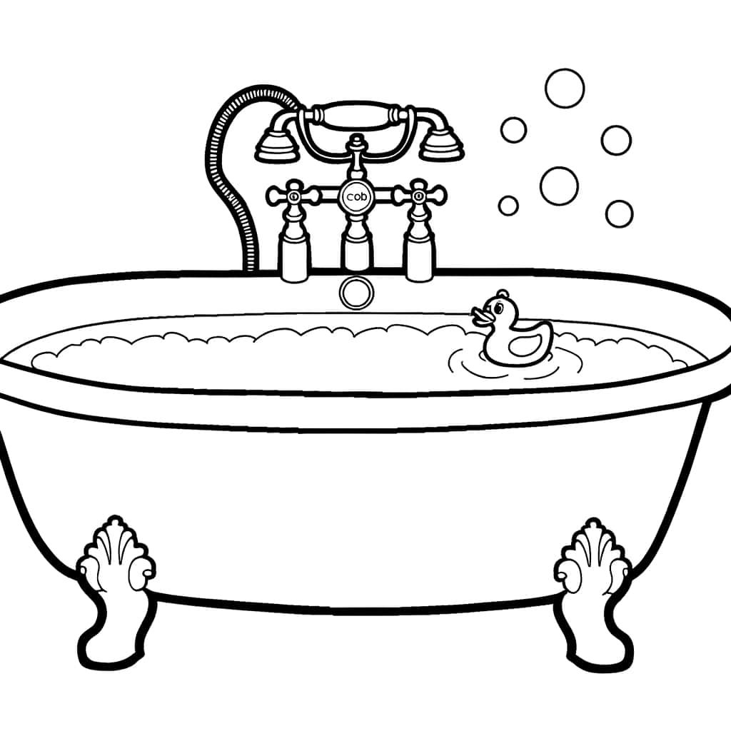 Coloriage Baignoire avec canard à imprimer et colorier
