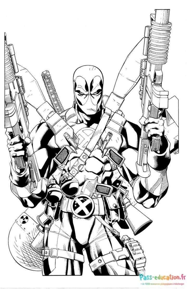 Coloriage Deadpool armé à imprimer et colorier