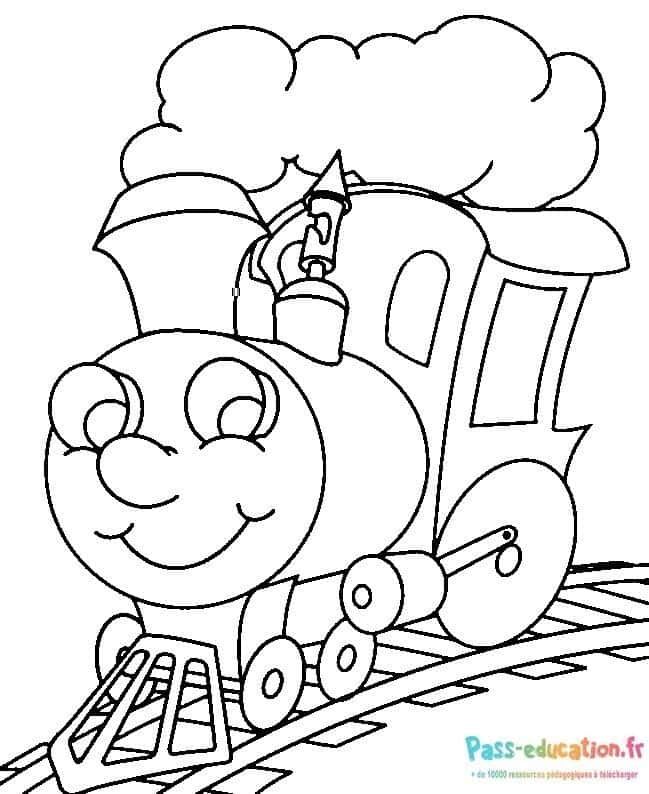 Coloriage Train souriant à imprimer et colorier