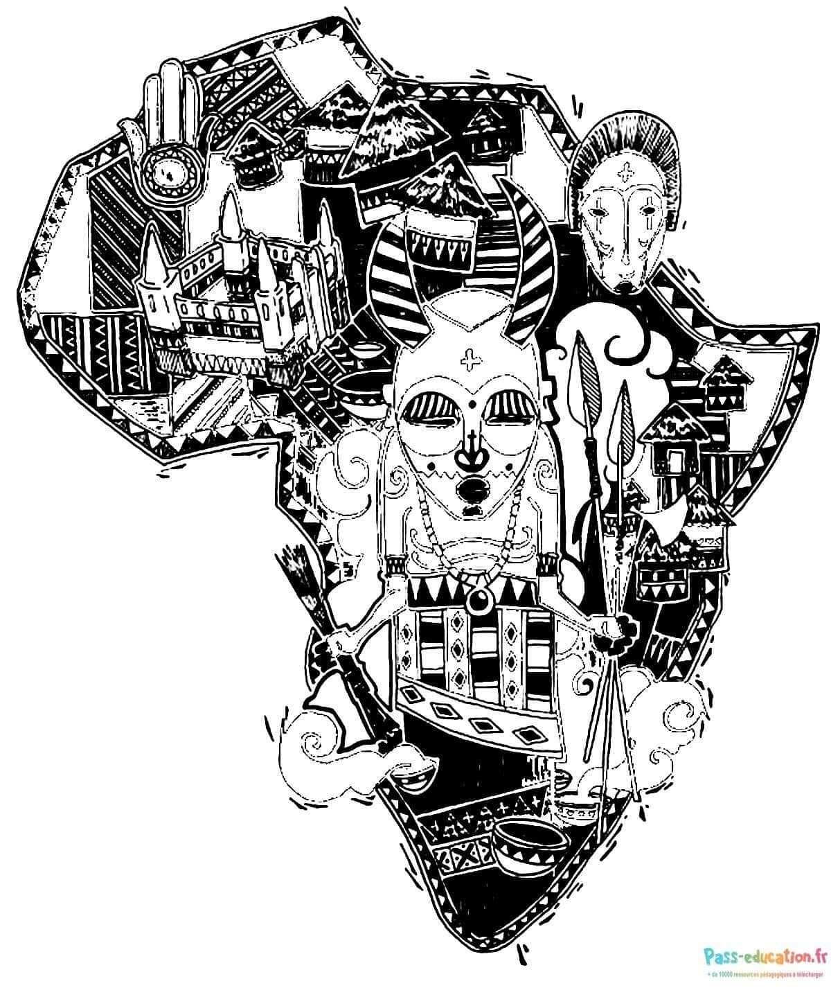 Coloriage Masque africain à imprimer et colorier