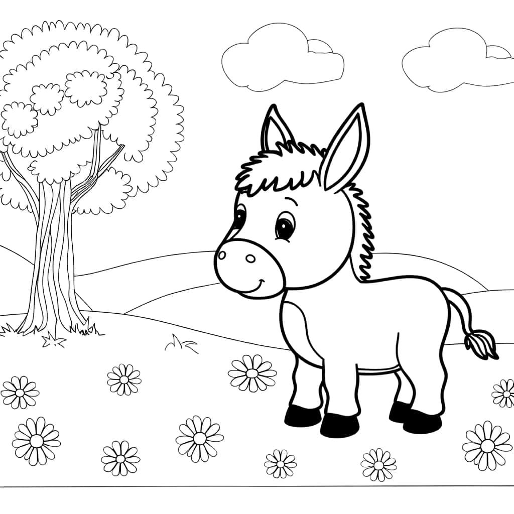 Coloriage Âne dans la nature à imprimer et colorier