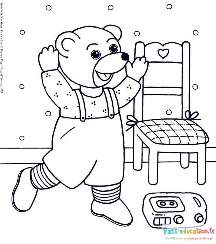 Coloriage Petit Ours Brun danse à imprimer et colorier