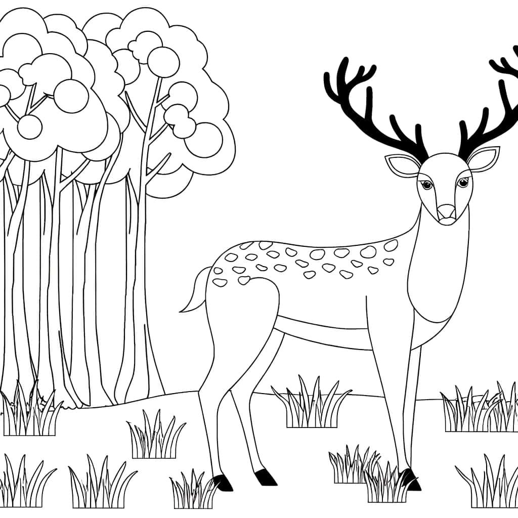 Coloriage Cerf dans la forêt à imprimer et colorier