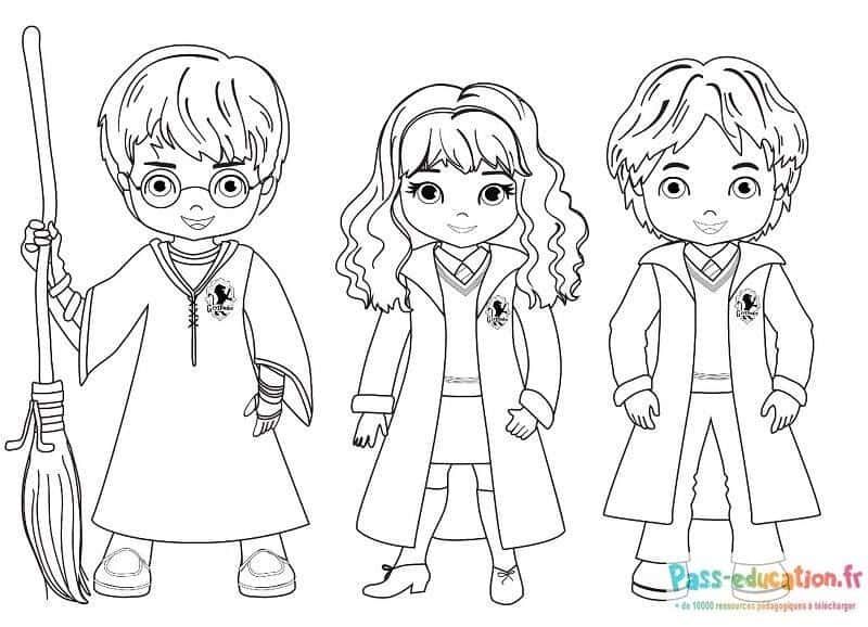 Coloriage Trois élèves sorciers à imprimer et colorier