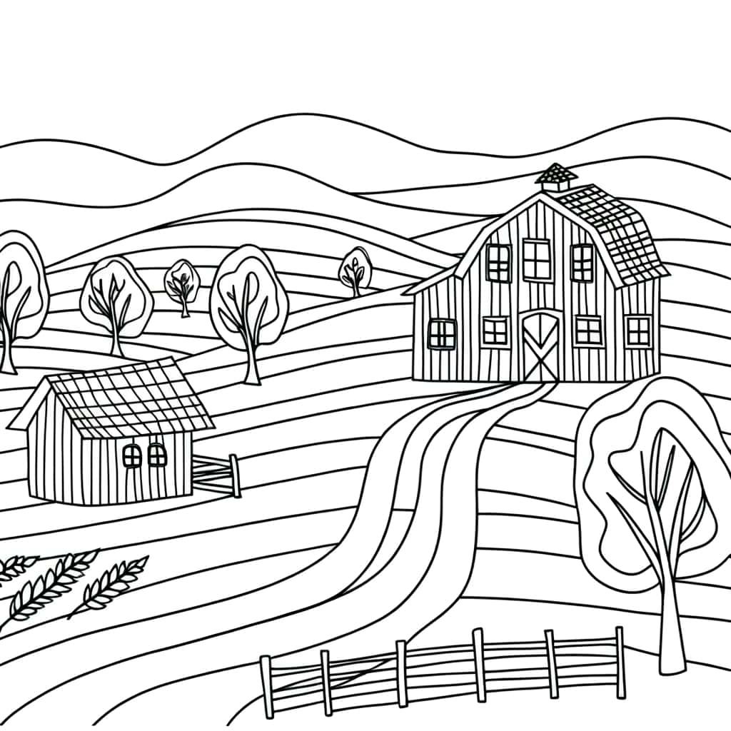 Coloriage Campagne paisible à imprimer et colorier