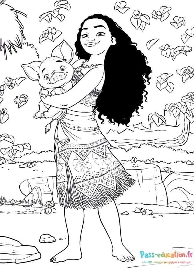 Coloriage Fille et cochon à imprimer et colorier