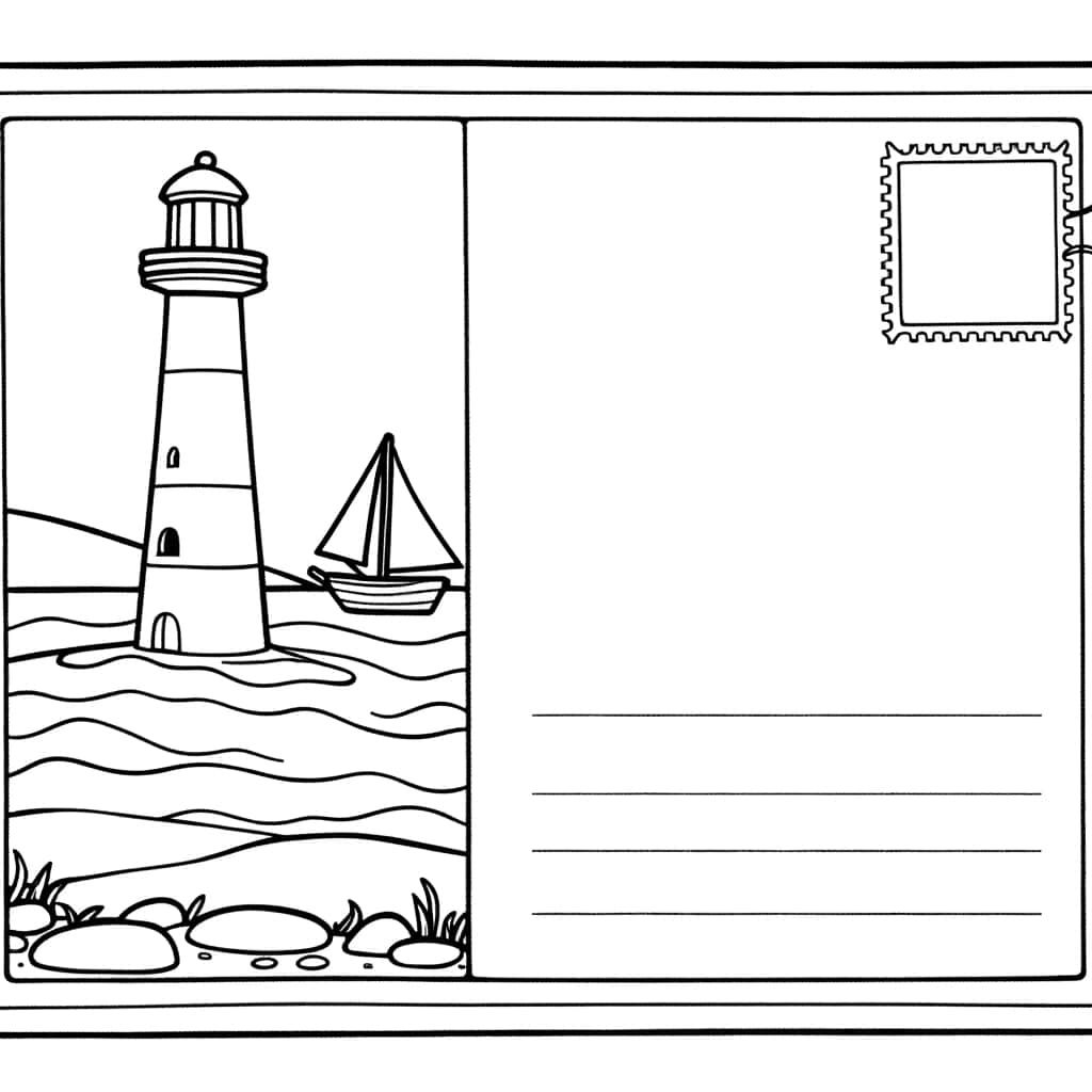 Coloriage Phare et Voilier à imprimer et colorier