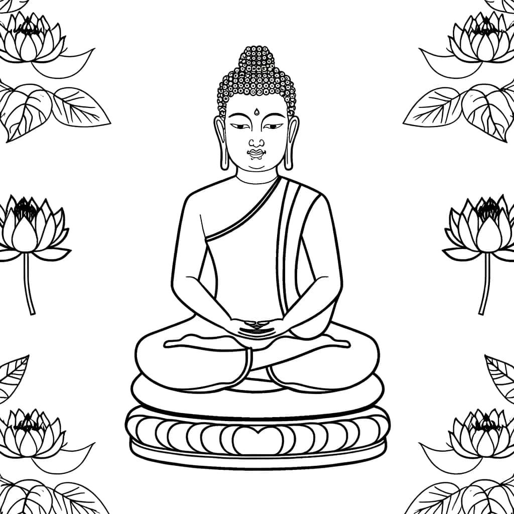 Coloriage Méditation Bouddha à imprimer et colorier