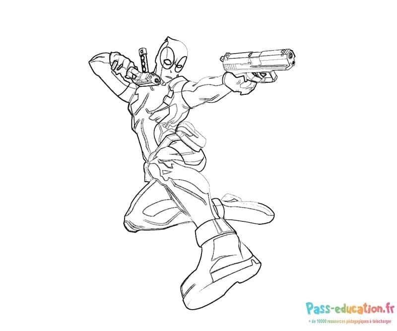 Coloriage Deadpool en action à imprimer et colorier