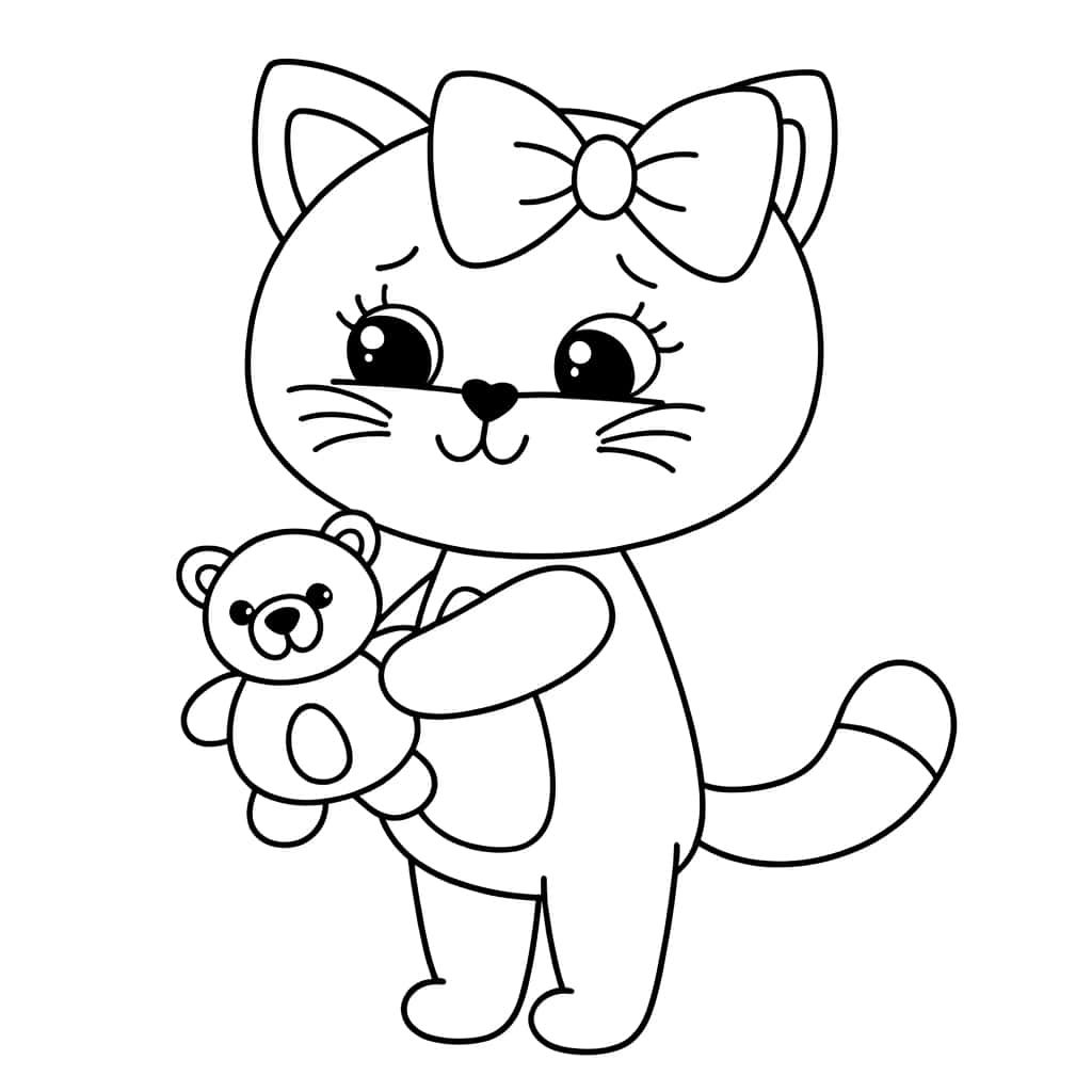 Coloriage Hello Kitty avec ourson à imprimer et colorier