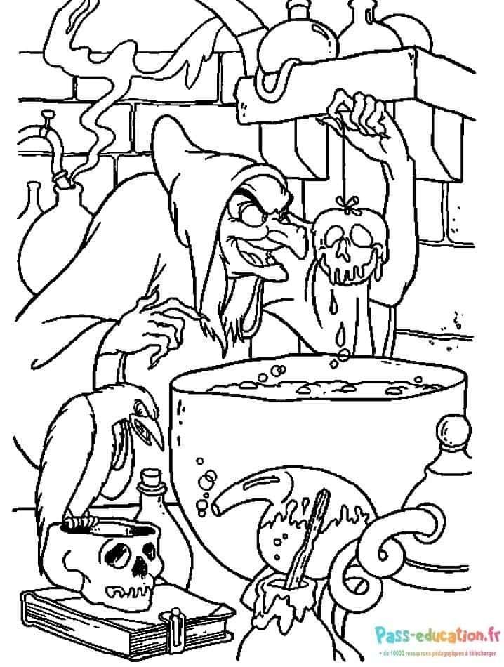Coloriage Sorcières concoctant un breuvage à imprimer et colorier