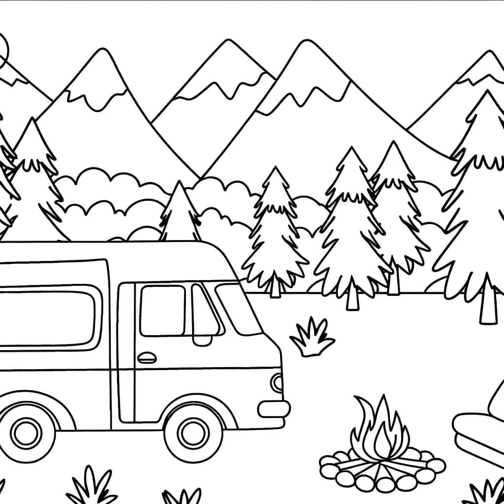 Coloriage Camping en montagne à imprimer et colorier