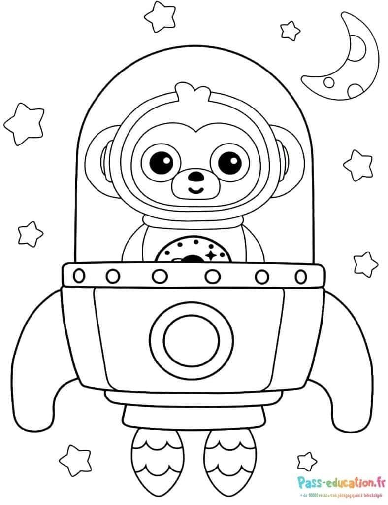 Coloriage Singe astronaute à imprimer et colorier