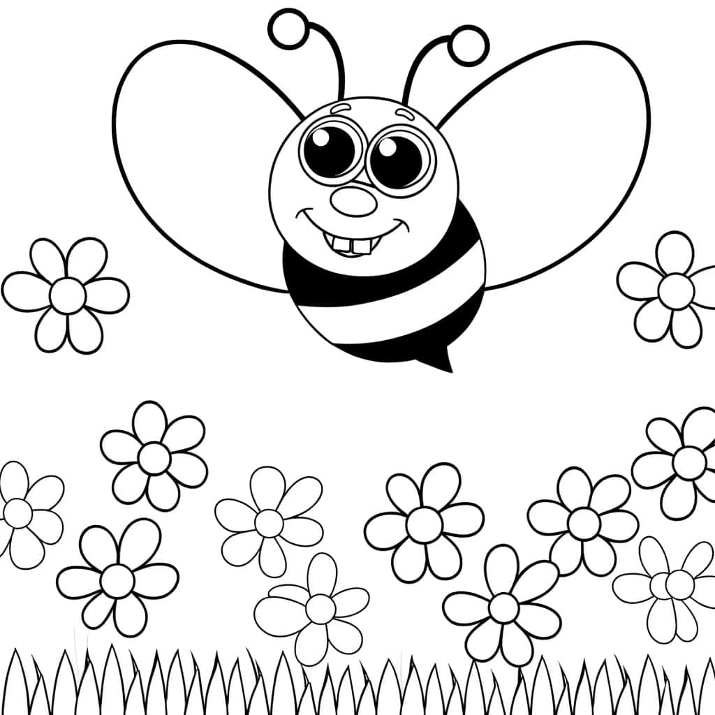 Coloriage Bourdon et Fleurs à imprimer et colorier