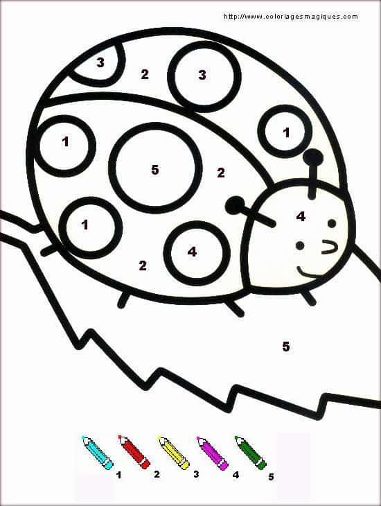 Coloriage Coccinelle numérotée à imprimer et colorier