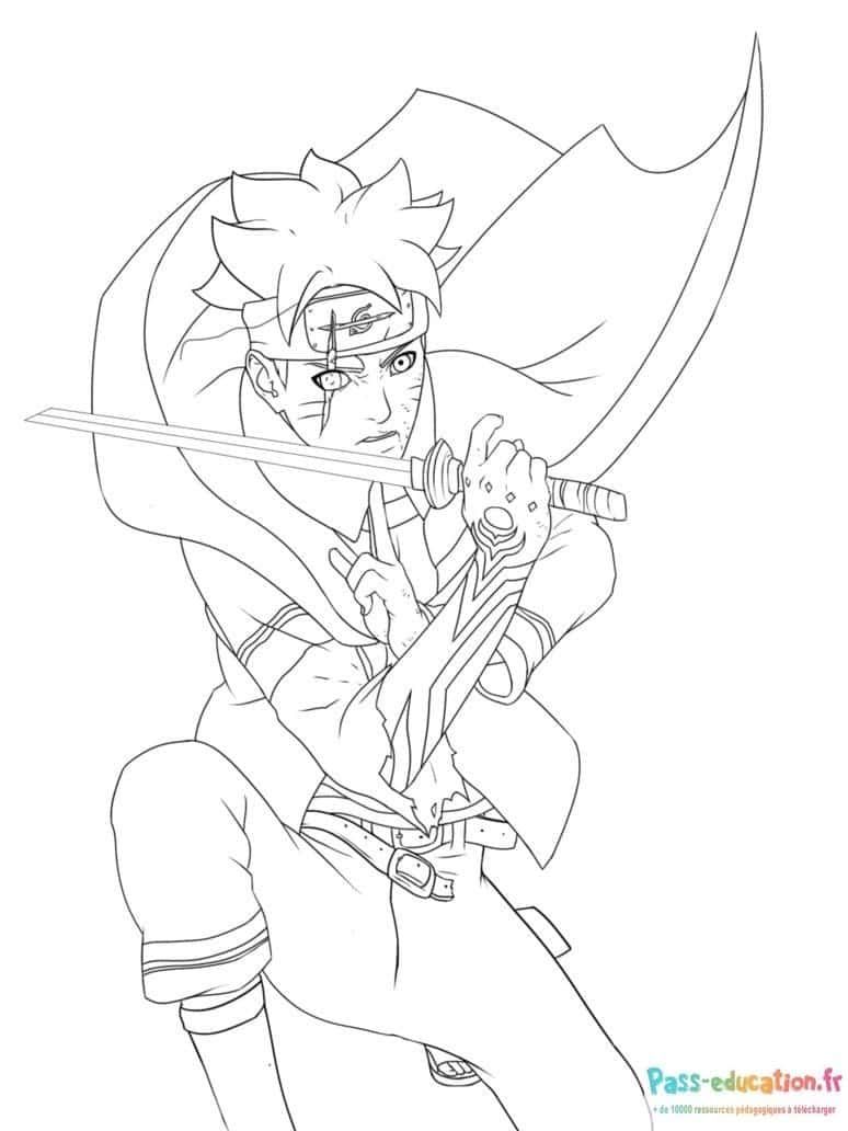 Coloriage Ninja à l'épée à imprimer et colorier