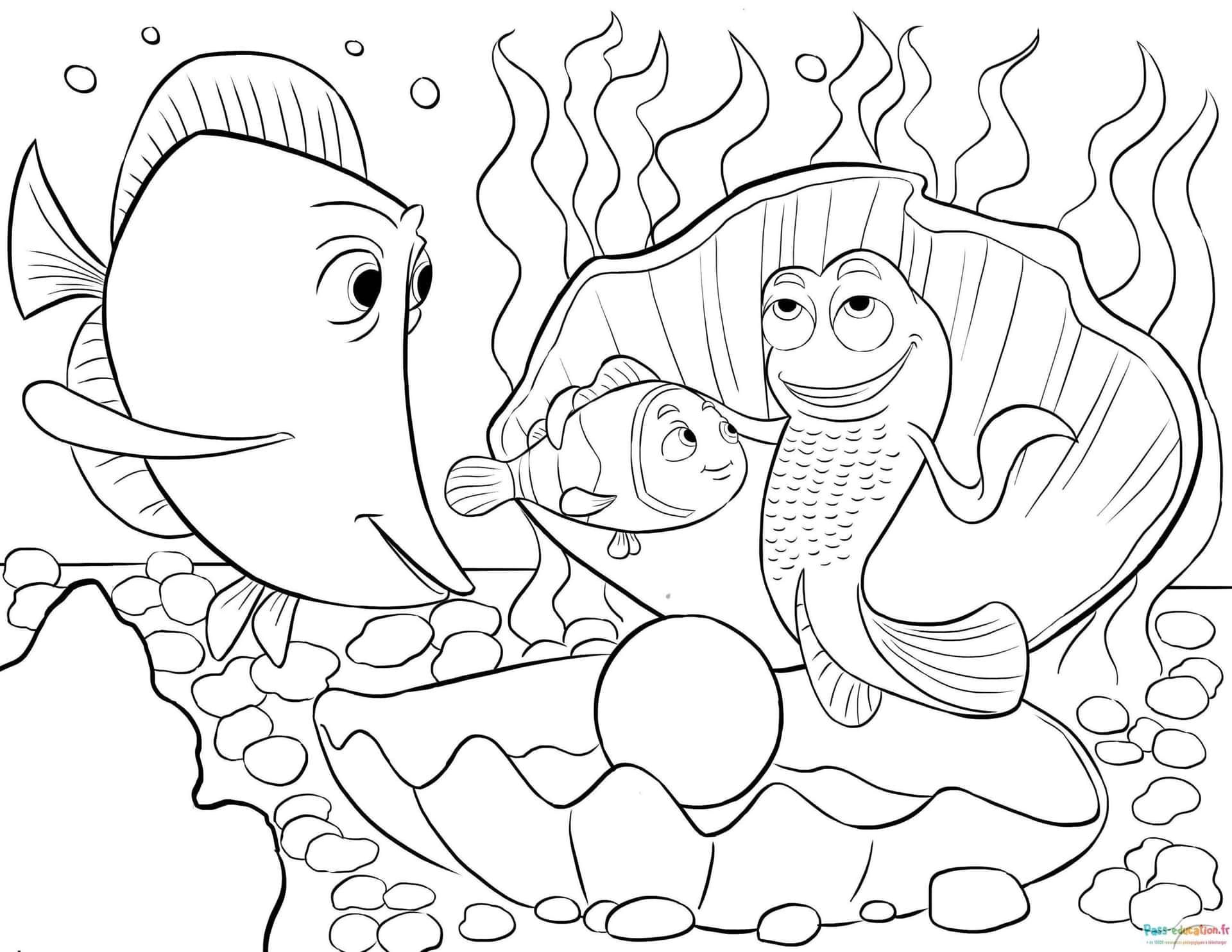 Coloriage Famille Poissons à imprimer et colorier