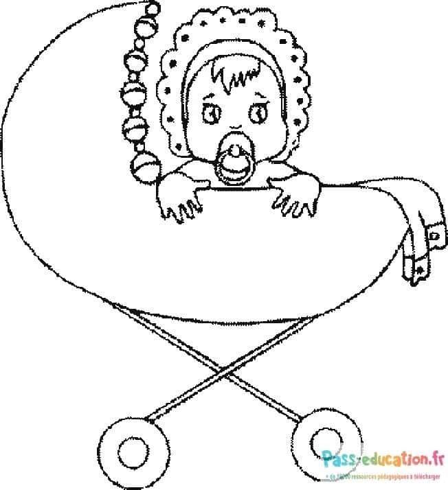 Coloriage Bébé en poussette à imprimer et colorier