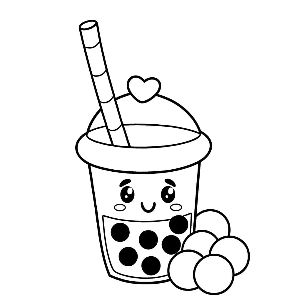 Coloriage Bubble Tea souriant à imprimer et colorier