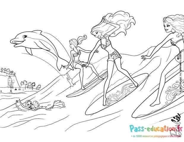 Coloriage Barbie et dauphins à imprimer et colorier