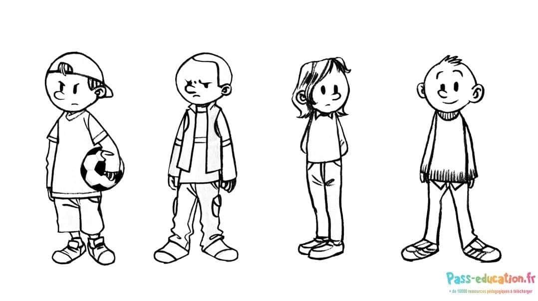 Coloriage Quatre garçons dessinés à imprimer et colorier