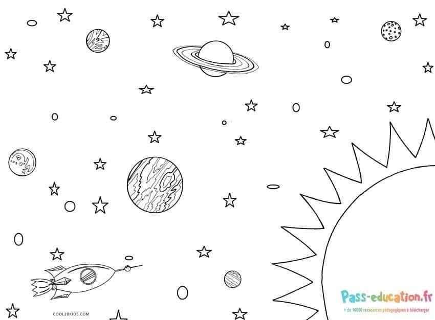Coloriage Espace et fusée à imprimer et colorier