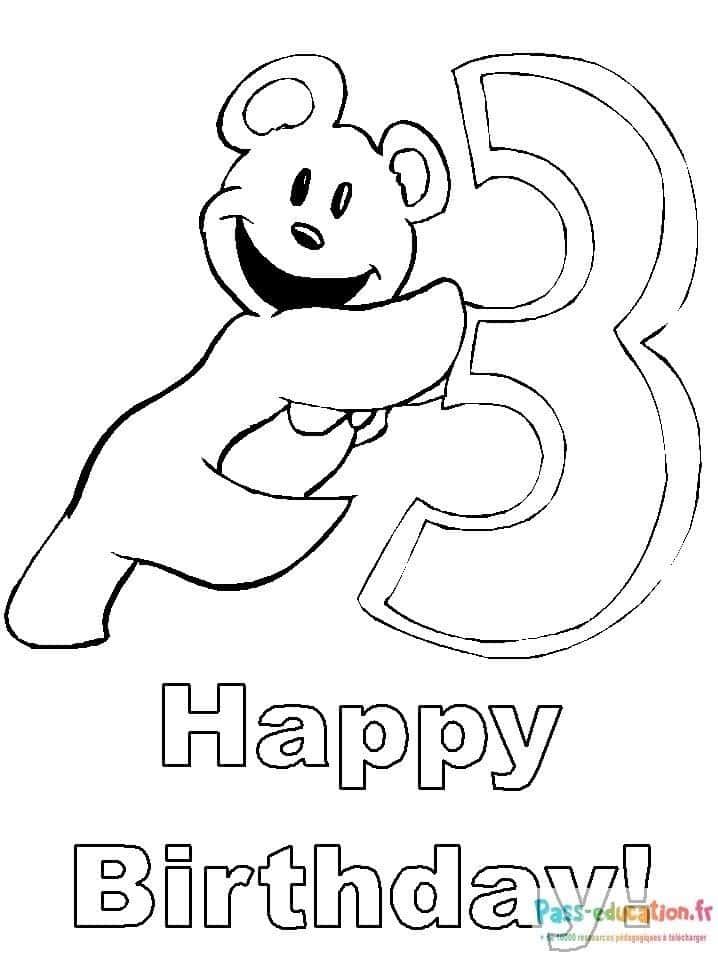 Coloriage Fête d'ours 3 ans à imprimer et colorier