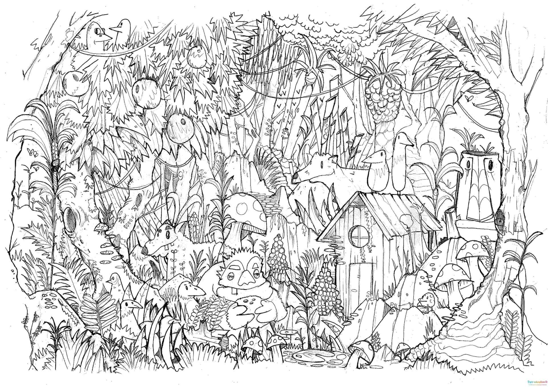 Coloriage Jungle joyeuse à imprimer et colorier