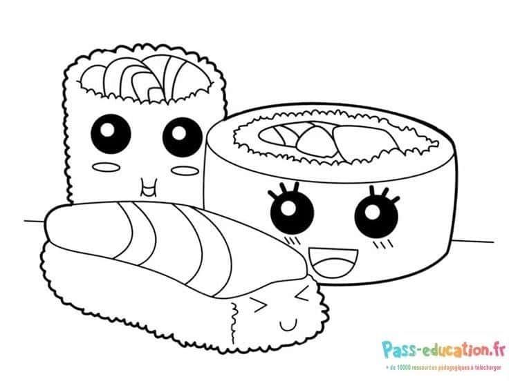 Coloriage Sushis kawaii à imprimer et colorier