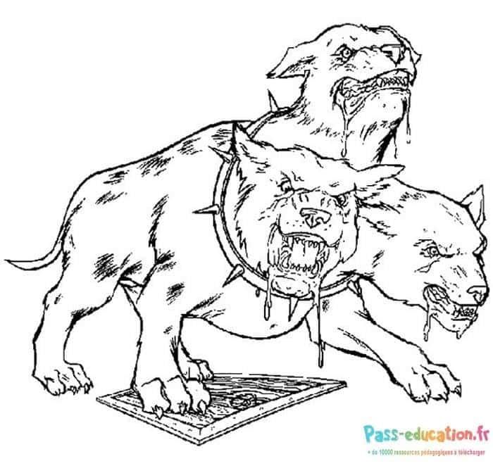 Coloriage Trois têtes de chien à imprimer et colorier