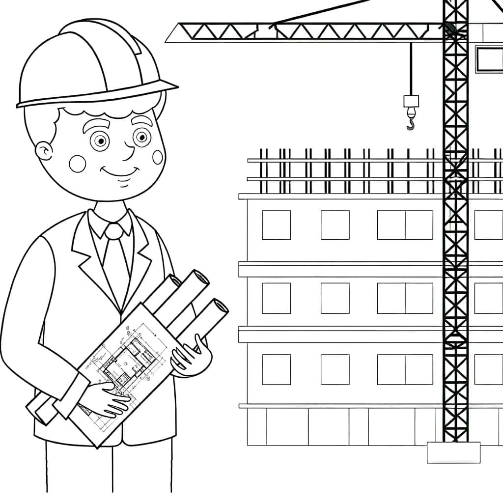 Coloriage Architecte sur chantier à imprimer et colorier