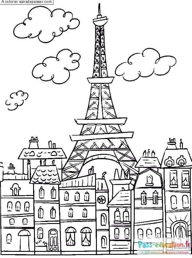 Coloriage Paris dessiné à imprimer et colorier