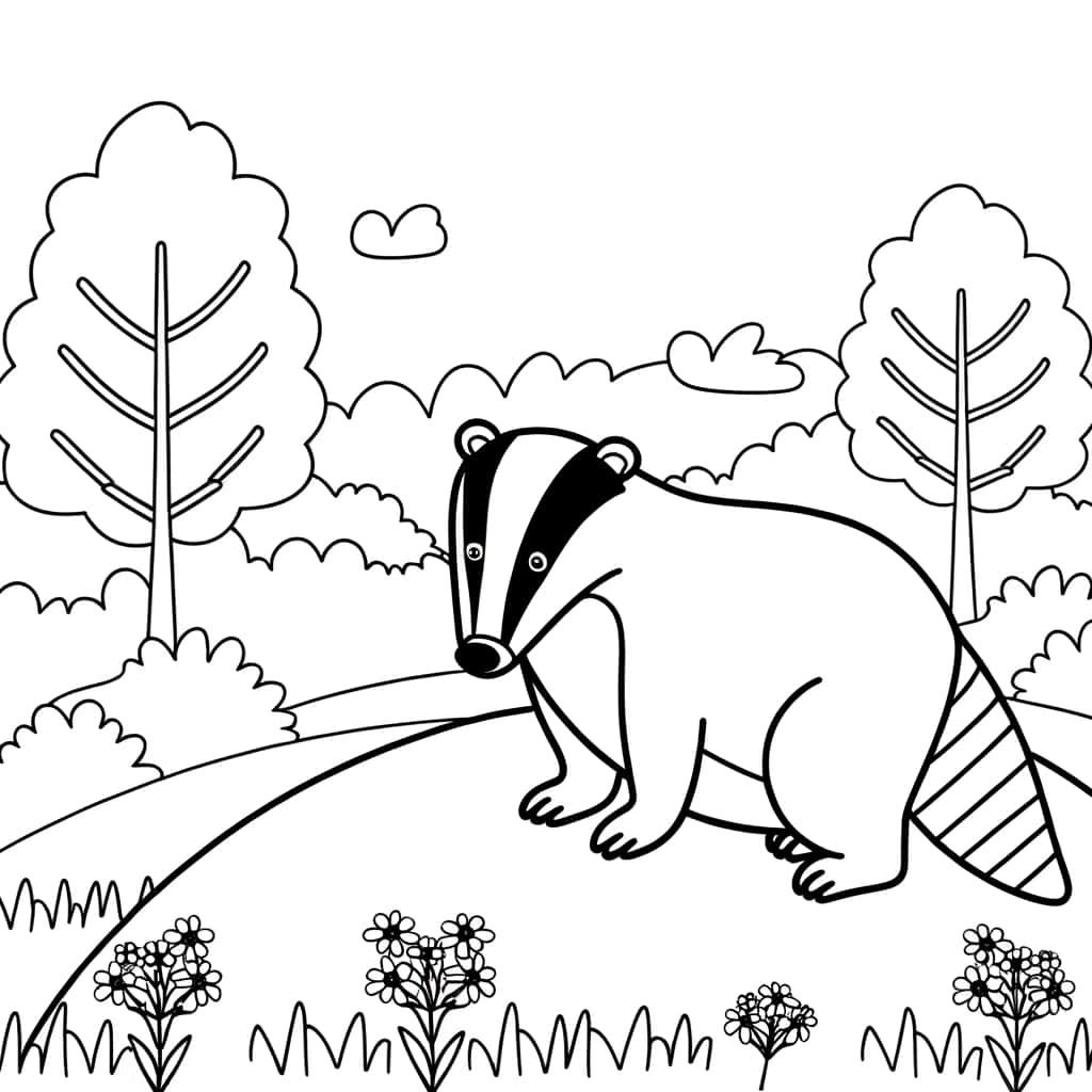 Coloriage Blaireau dans la nature à imprimer et colorier