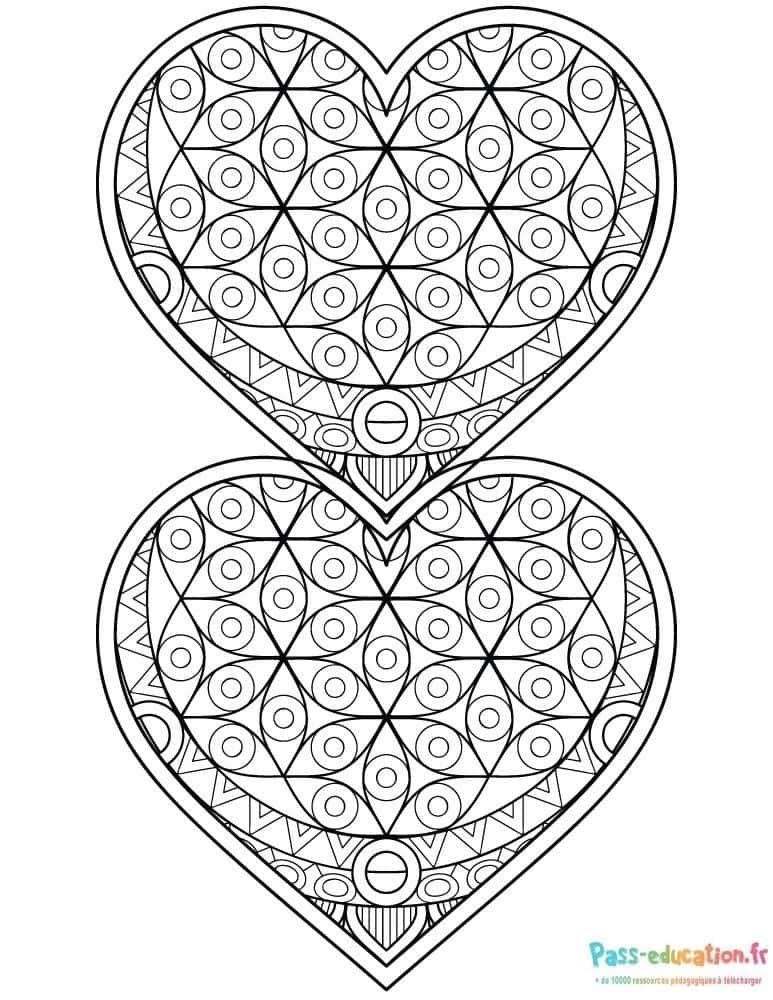 Coloriage Duo de Cœurs Géométriques à imprimer et colorier