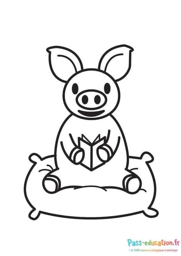 Coloriage Cochon sur bannière à imprimer et colorier