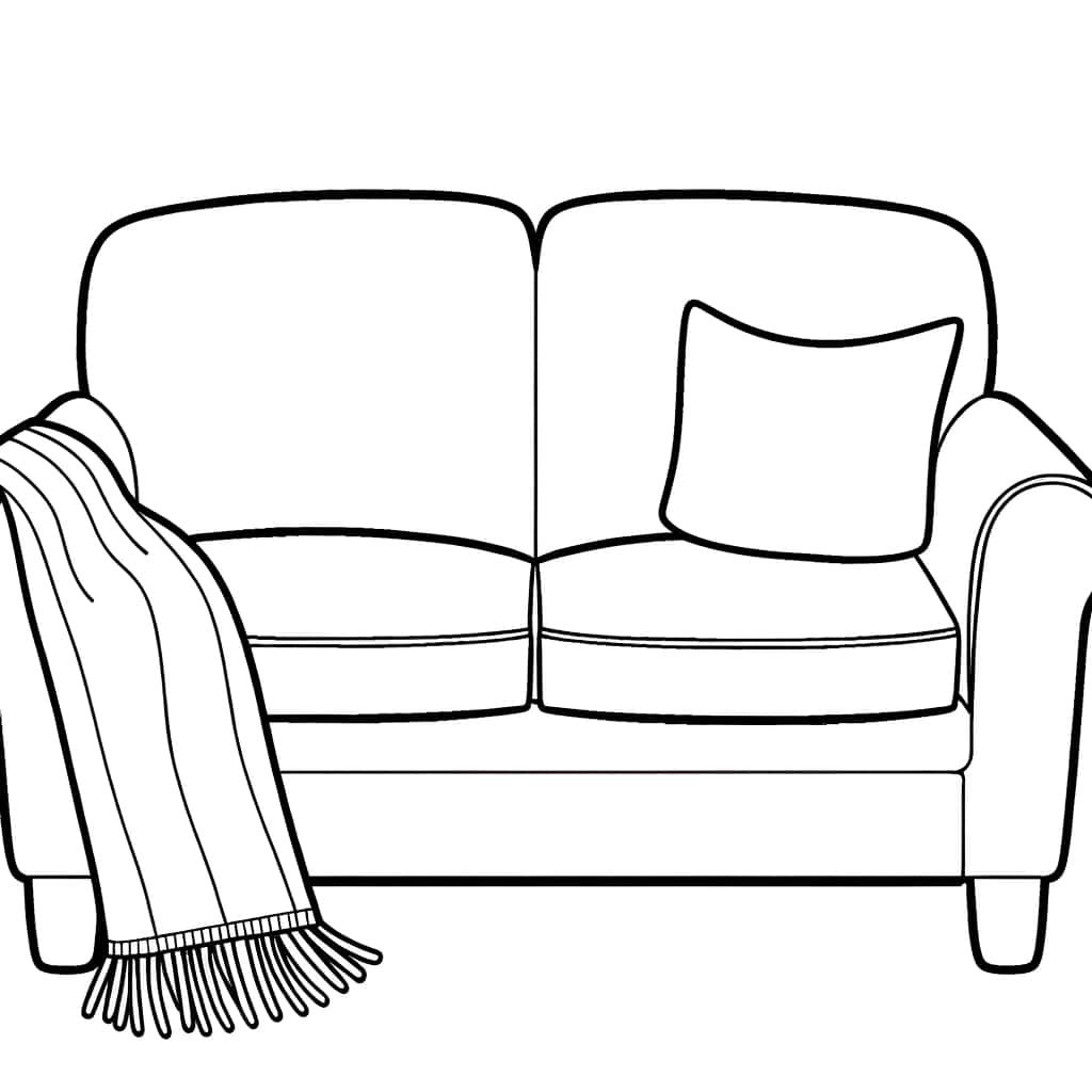 Coloriage Canapé avec coussin à imprimer et colorier