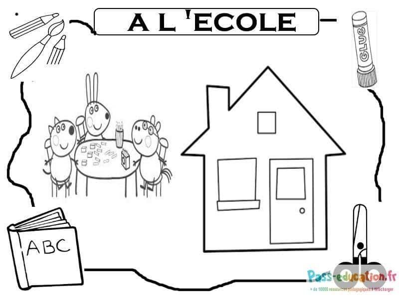 Coloriage À l'école avec Peppa à imprimer et colorier