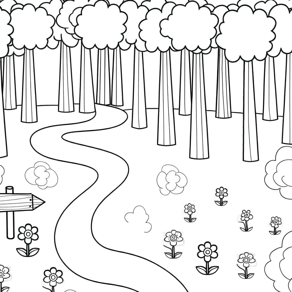 Coloriage Chemin en forêt à imprimer et colorier