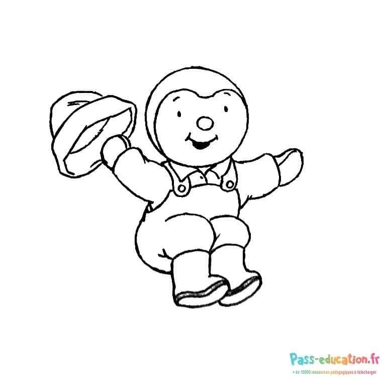 Coloriage T'choupi avec chapeau à imprimer et colorier