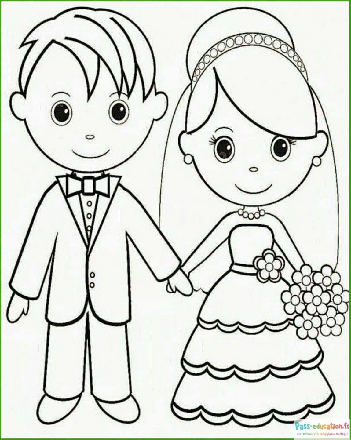 Coloriage Mariés enfantins à imprimer et colorier
