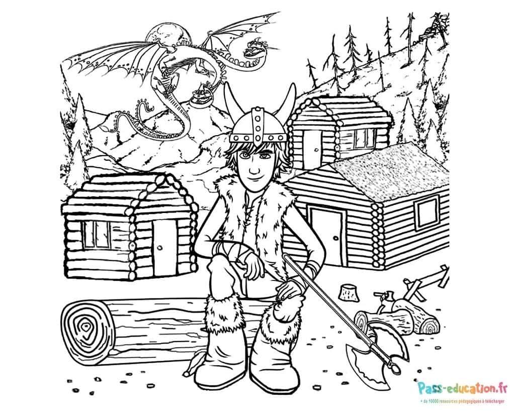 Coloriage Viking et dragon à imprimer et colorier