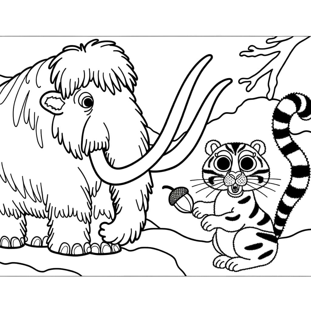 Coloriage Mammouth et Tigre à imprimer et colorier