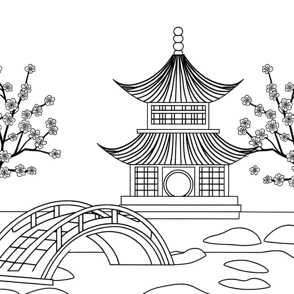 Coloriage Pagode chinoise à imprimer et colorier