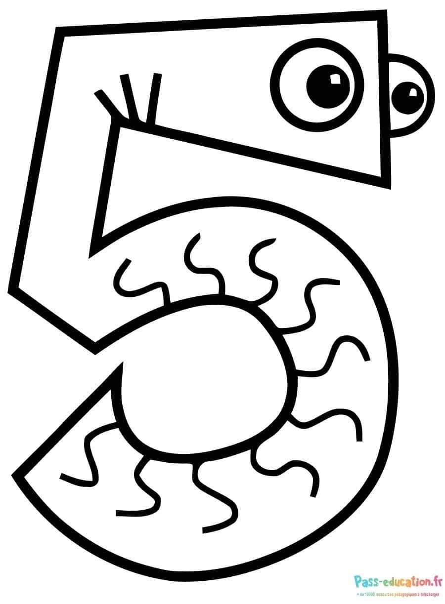 Coloriage Chiffre 5 stylisé à imprimer et colorier